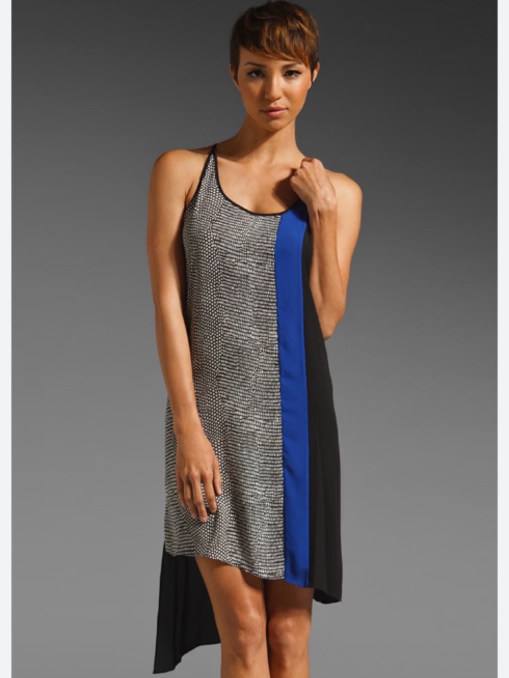 BCBGMaxAzria Black, White & Blue Printed Midi Slip Dress